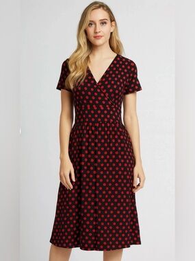 Black & Red Polka Dot Midi Wrap Dress for Women